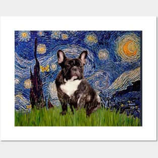 Starry Night Adaptation with a French Bulldog (brindle) Posters and Art